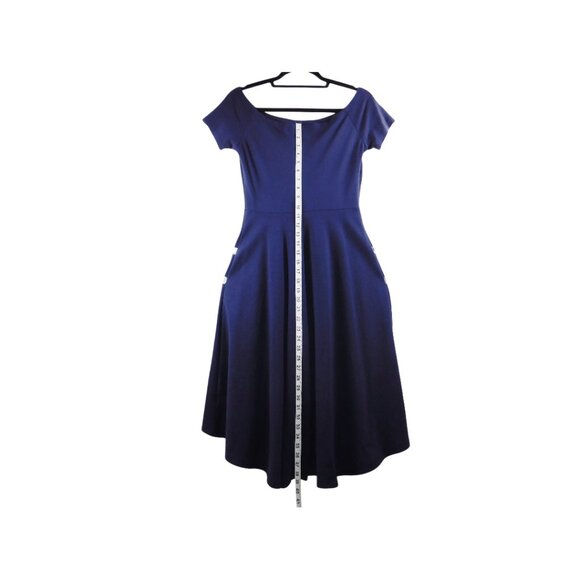 Sarin Mathews Navy Fit & Flare Dress – Size M – Short Sleeve High-Low Hem - Picture 6 of 9